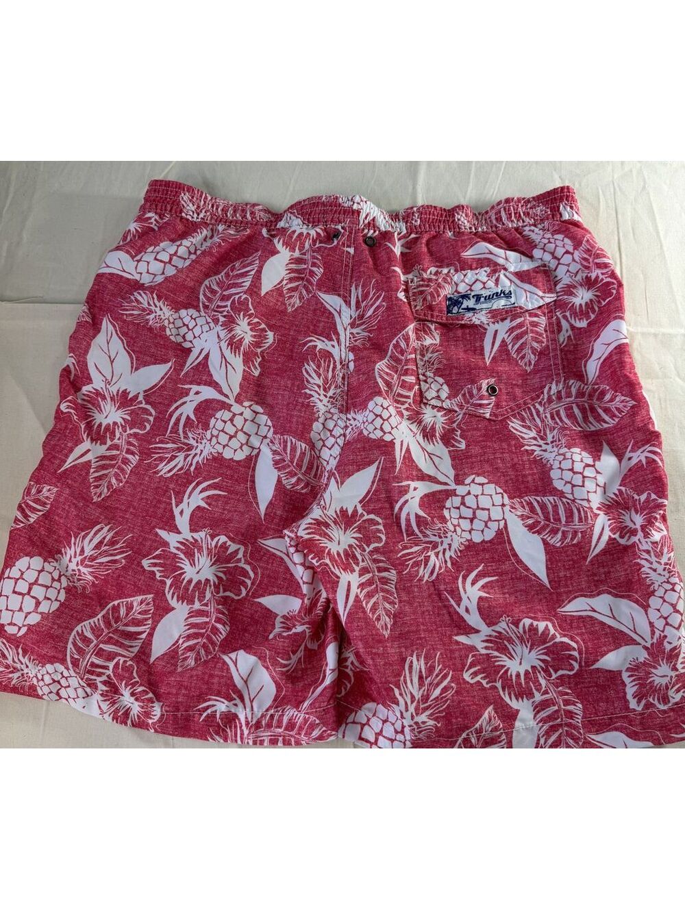 Trunks Surf & Swim Co. Men's Red and White Pineapple Print Swim Trunks Size L